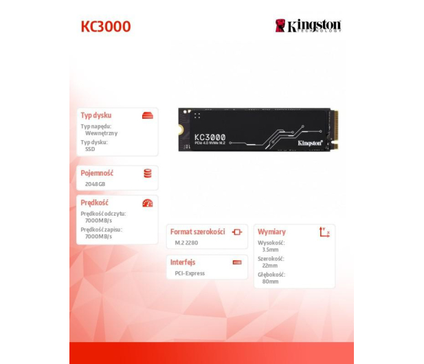 Kingston 2TB M.2 PCIe Gen4 NVMe KC3000 - 691108 - zdjęcie 3